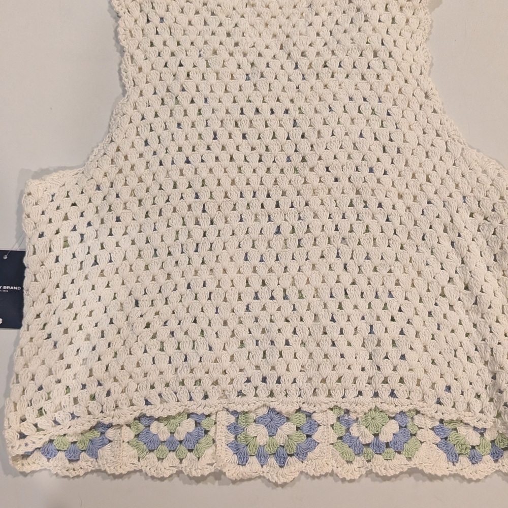 Lucky Brand Crochet Tank with Blue and Green Squares - Picture 4 of 4